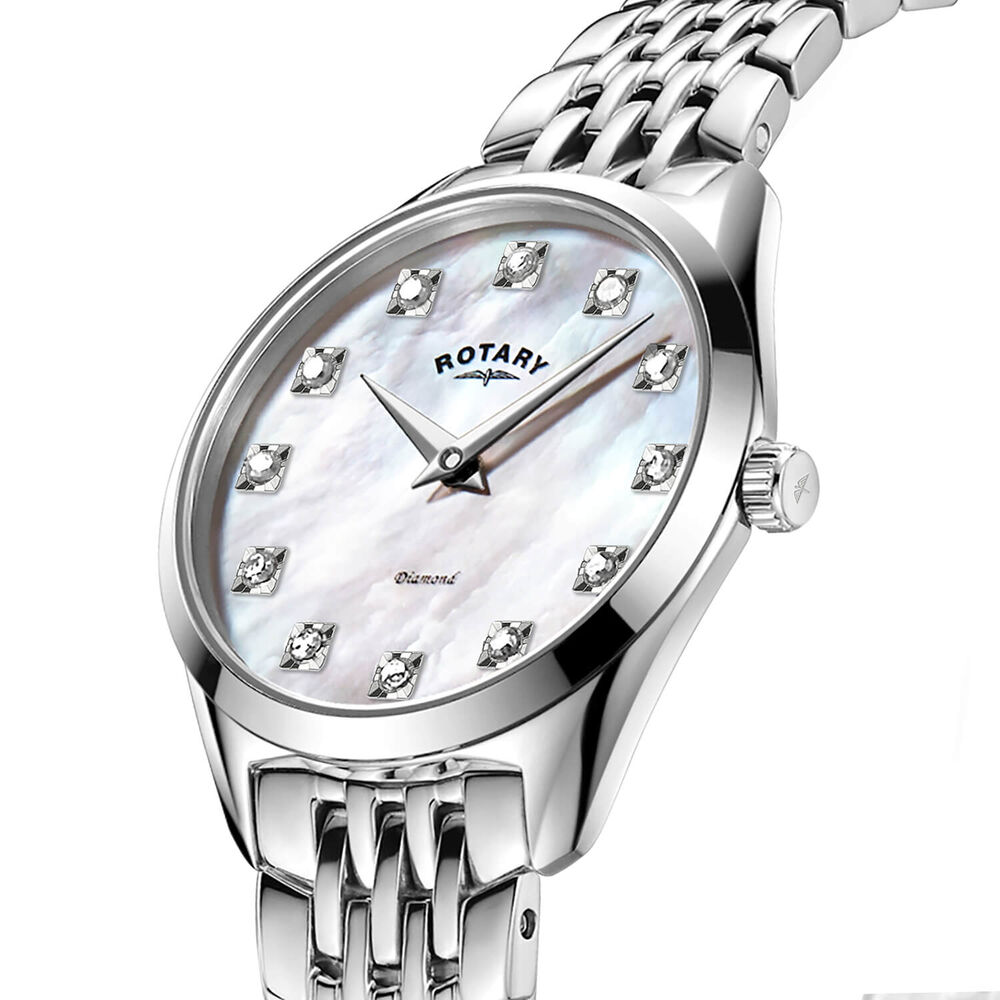 Rotary Ultra Slim 27mm Mother Of Pearl Dial Stainless Steel Bracelet Watch