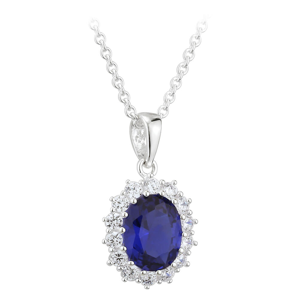 Sterling Silver and Cubic Zirconia & Created Sapphire Pendant (Chain Included) image number 0