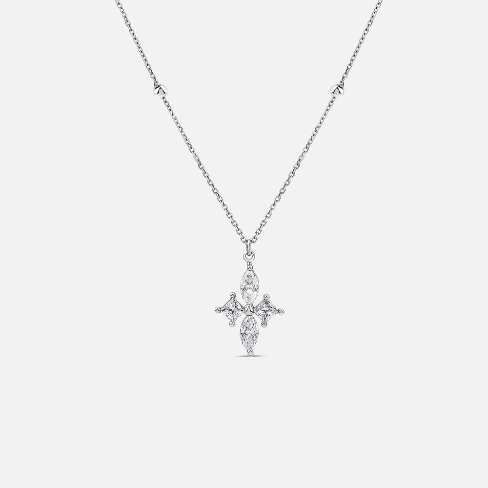9ct White Gold Marquise & Princess Cubic Zirconia Pendant