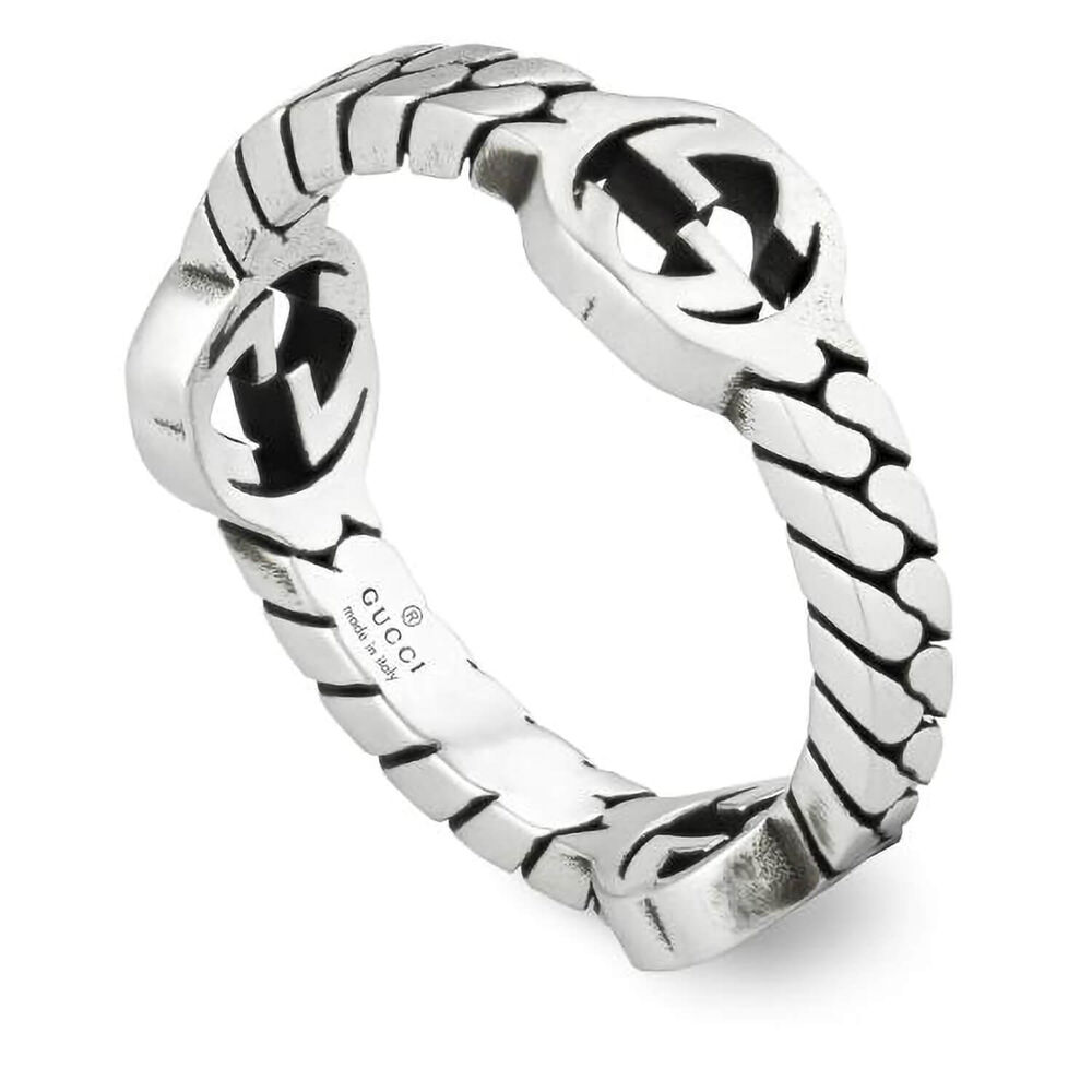 Gucci Interlocking Sterling Silver Band Ring (UK Size T-U)