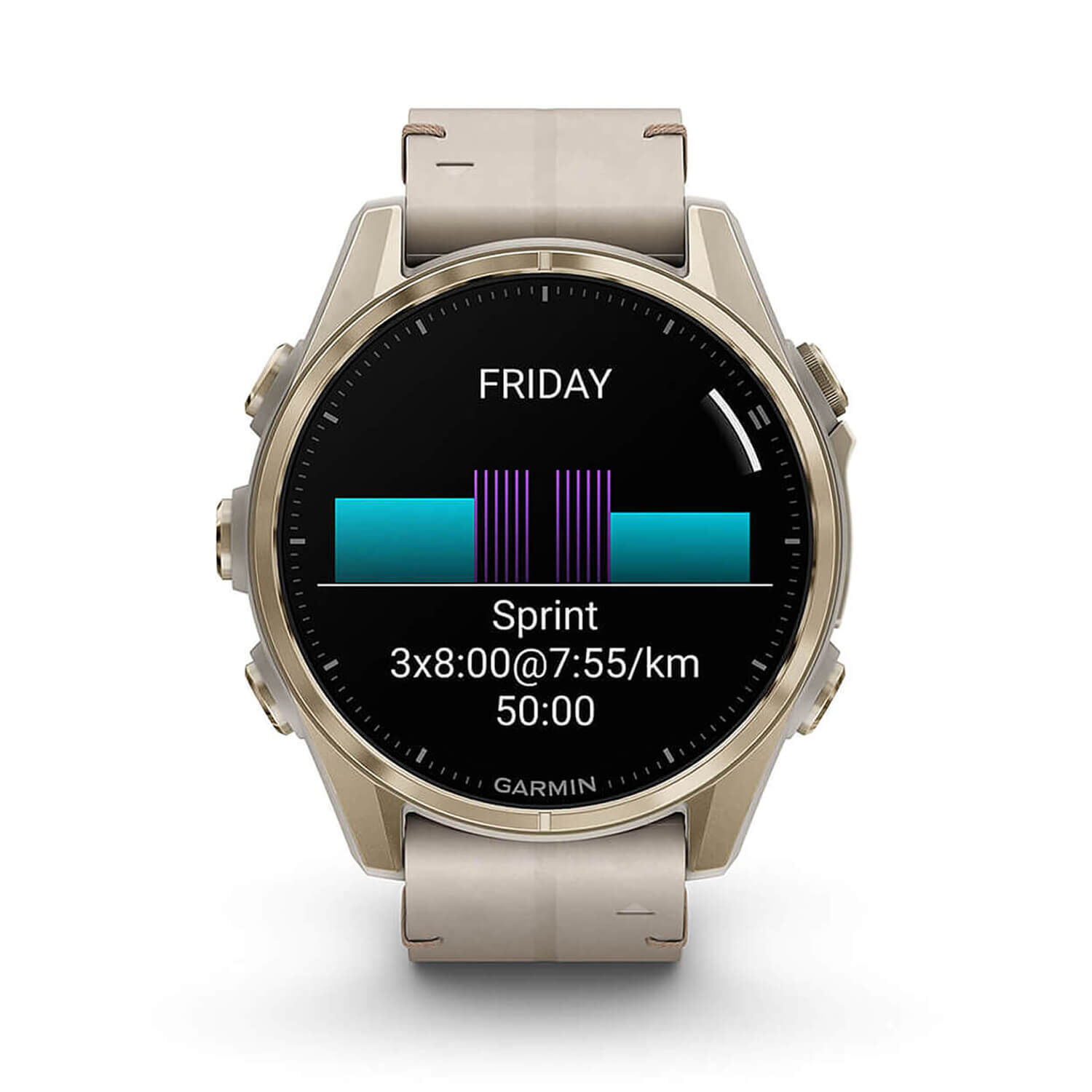 Garmin fenix 8 AMOLED Sapphire 43mm Soft Gold Case Limestone Leather Strap Watch
