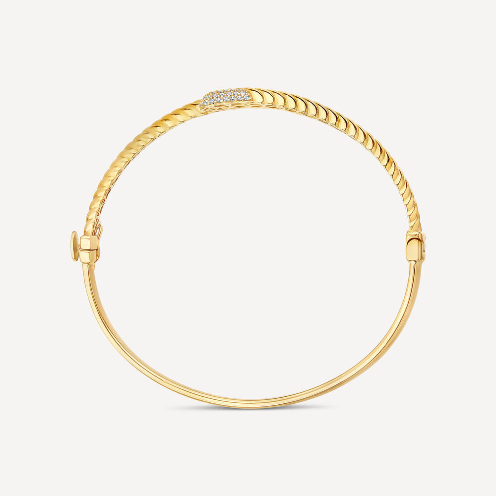 9ct Yellow Gold Cubic Zirconia Edge Ribbed Twist Bangle image number 4