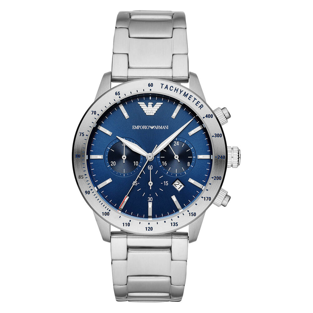 Emporio Armani Mario 43mm Blue Dial Chronograph Steel Case Bracelet Watch