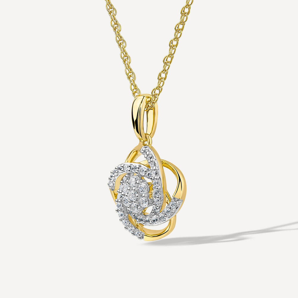 9ct White & Yellow Gold 0.25ct Diamond Knot Wrap Pendant image number 2