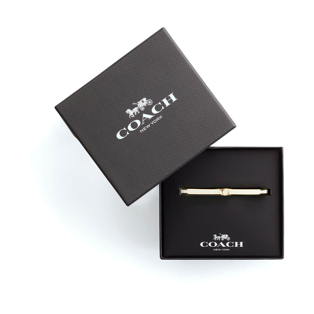 Coach Signature C Gold Tone Brass White Enamel Bangle Bracelet
