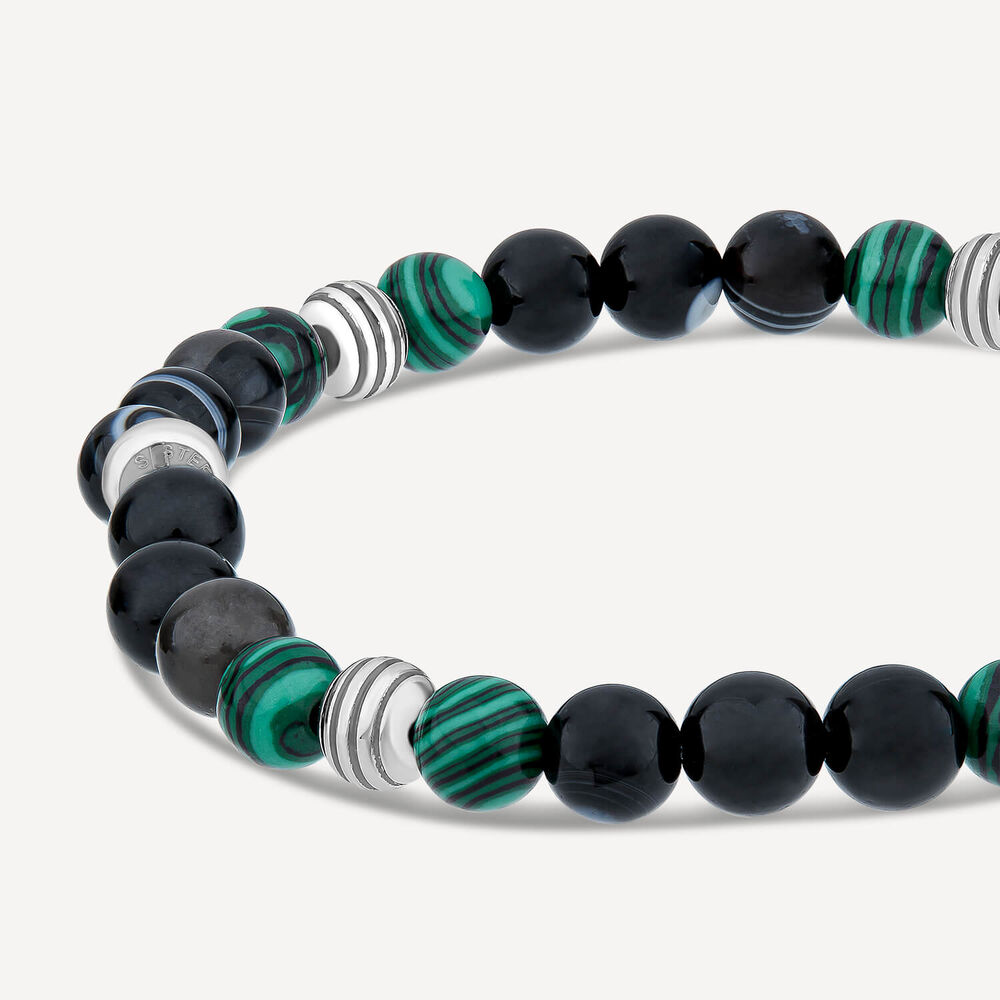 Gents Malachite/Tiger- Eye Agate Bead Bracelet image number 2
