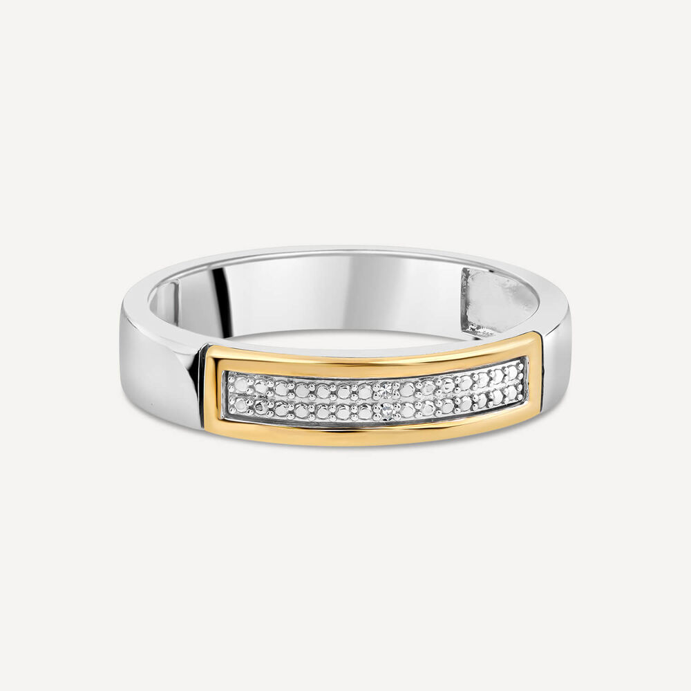 9ct White & Yellow Gold Pave Diamond Centre Band Ring