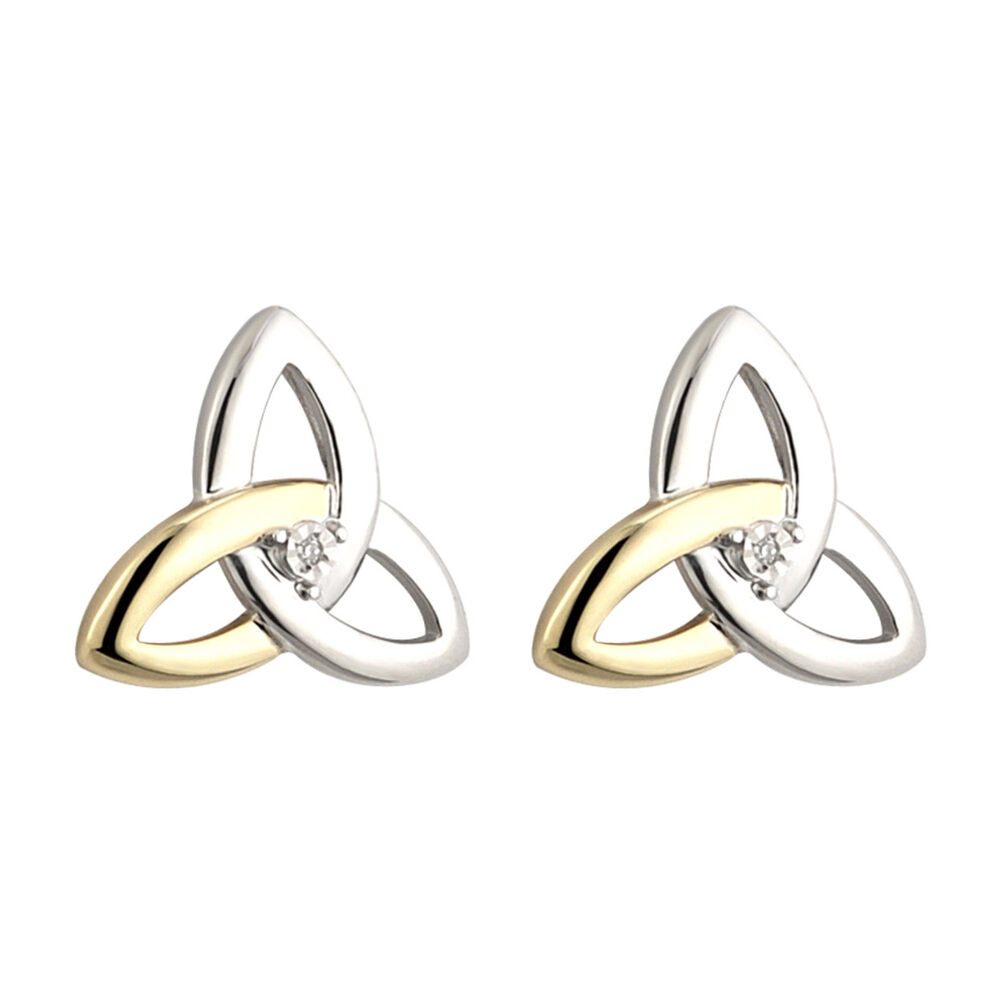 Sterling Silver and Gold Diamond Trinity Knot Stud Earrings