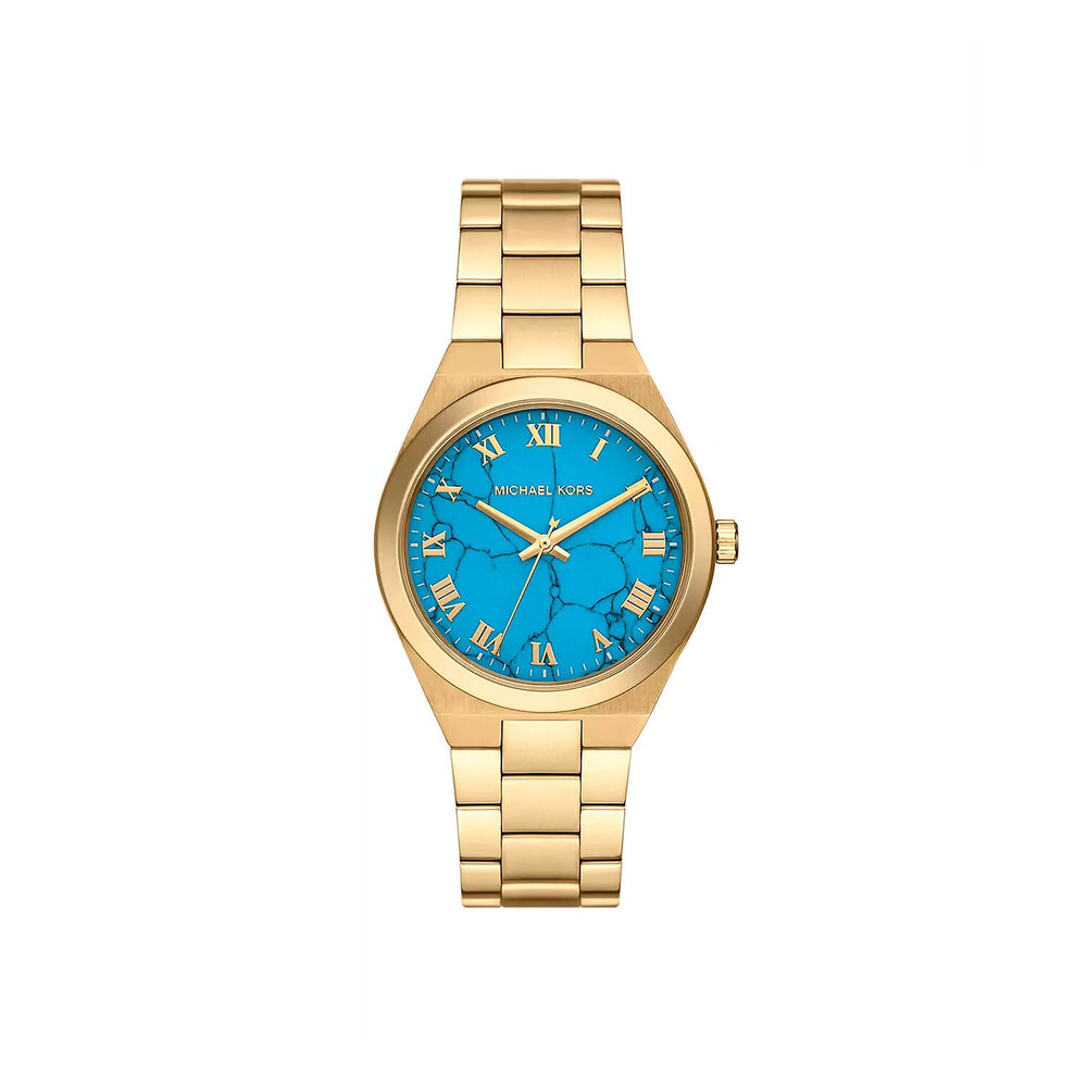 Michael Kors Lennox 37mm Turqoise Dial Yellow Gold Tone Steel Bracelet Watch image number 0