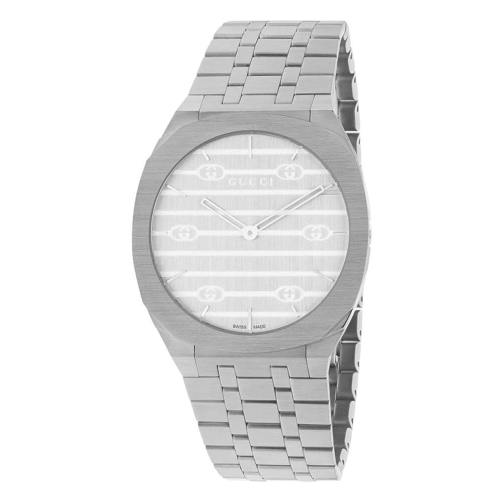 GUCCI 25H 34mm Quartz Silver Dial Steel Case Bracelet Watch