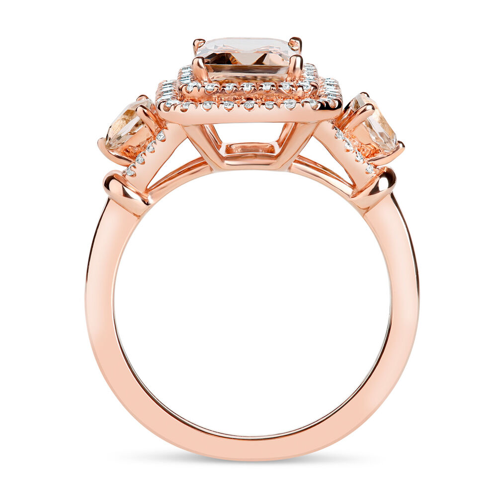9ct Rose Gold Rectangle Morganite & Diamond Ring image number 2
