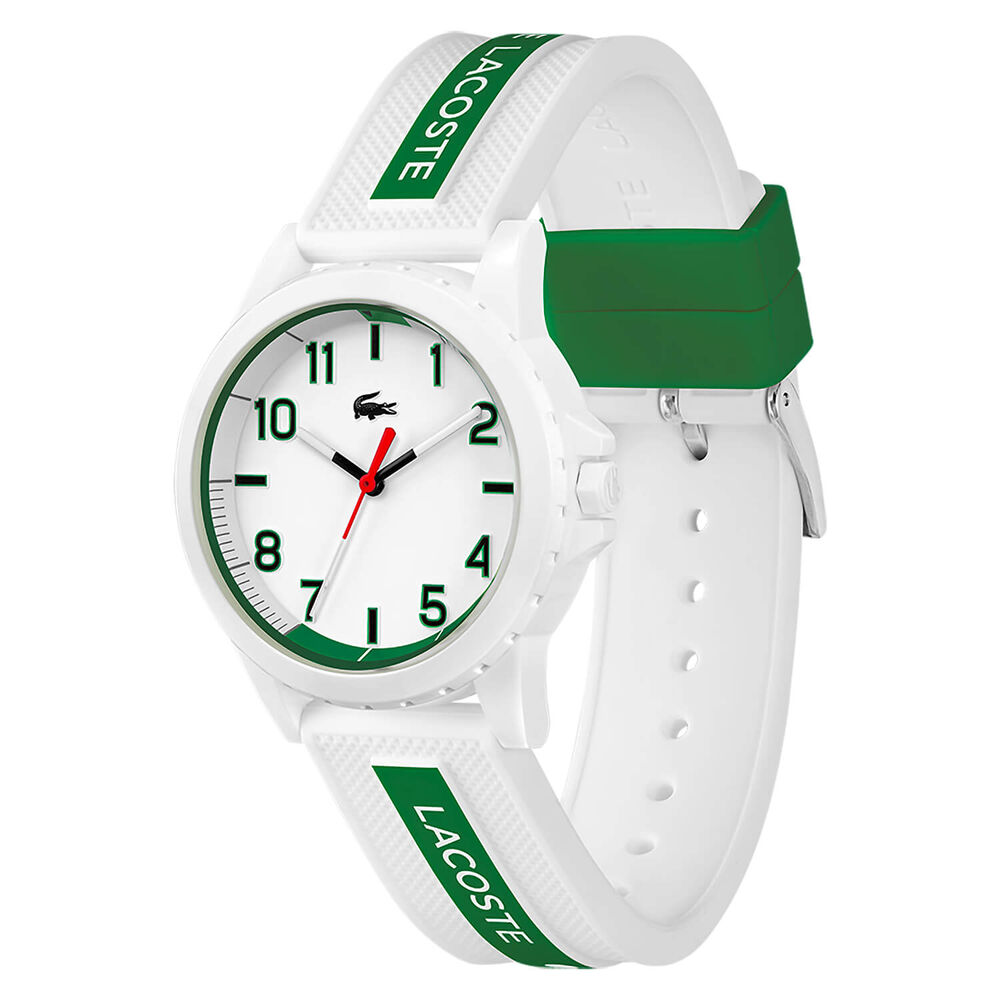 LACOSTE KIDS Rider Sport Inspired 36mm White Dial White Silicone Strap Green Detail Watch image number 2