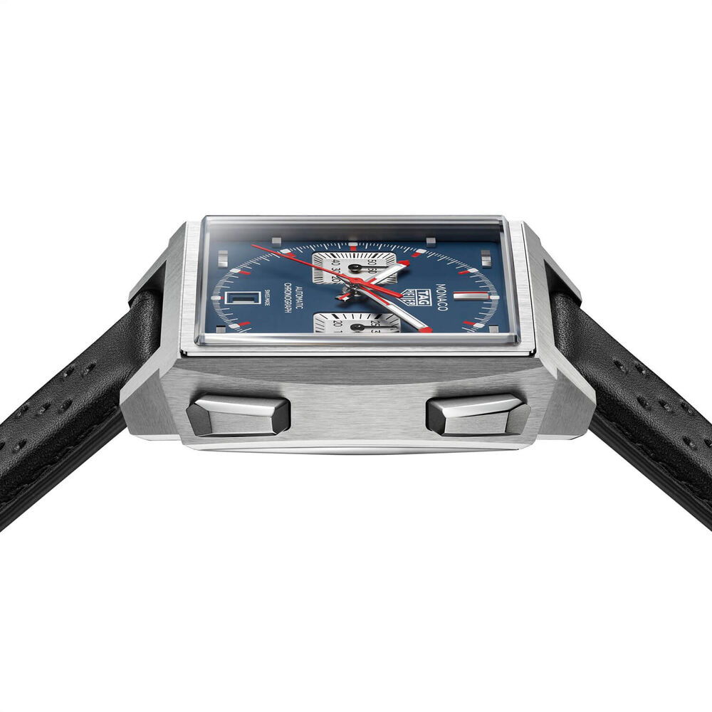 TAG Heuer Monaco Chronograph 39mm Blue Dial Black Leather Strap Watch