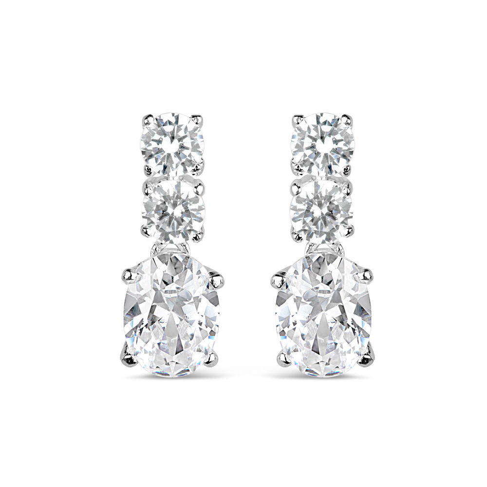 Sterling Silver Three-Stone Cubic Zirconia Drop Earrings