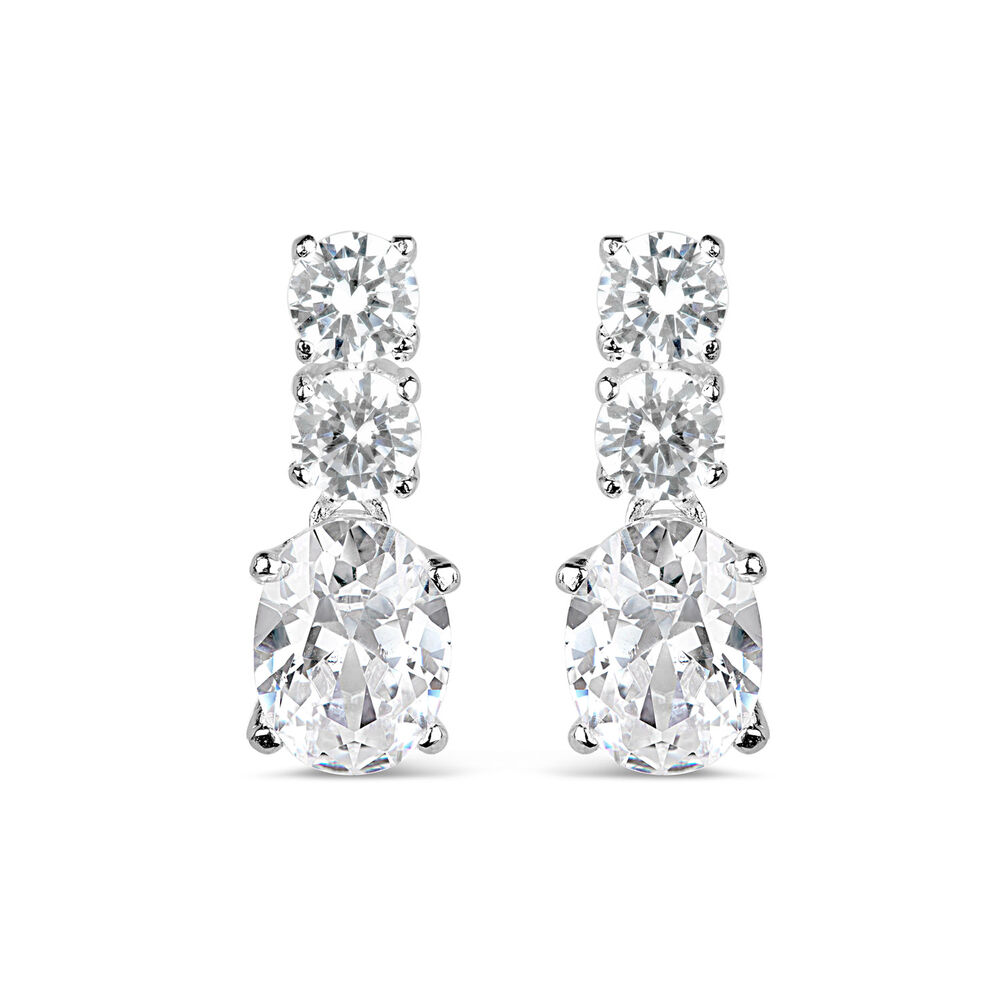 Sterling Silver Three-Stone Cubic Zirconia Drop Earrings image number 0