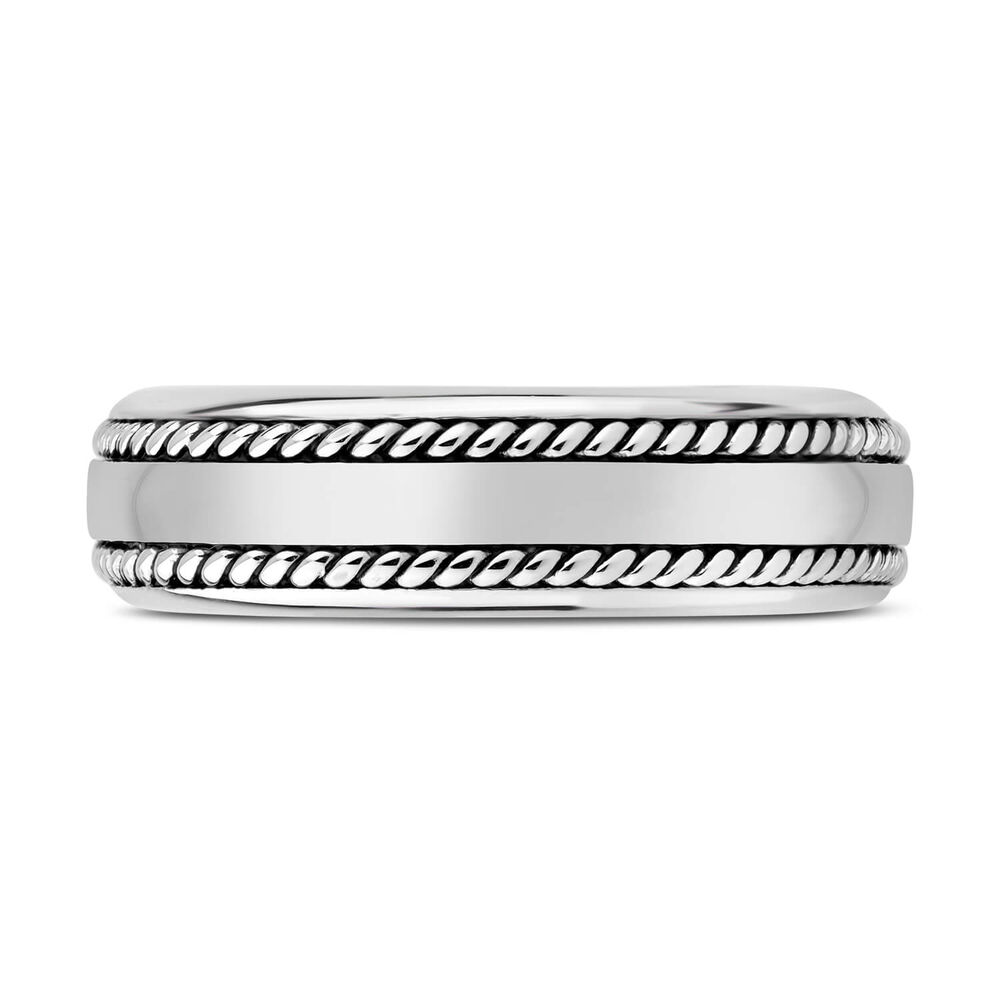 Sterling Silver Rhodium Plated 7mm Double-Twist Men's Ring