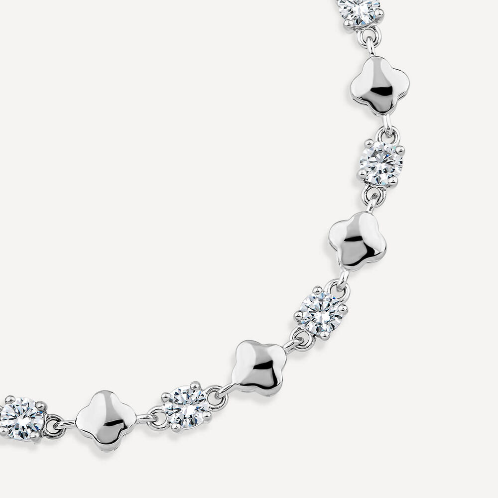 Sterling Silver Cubic Zirconia & Polished Petal Bracelet image number 1