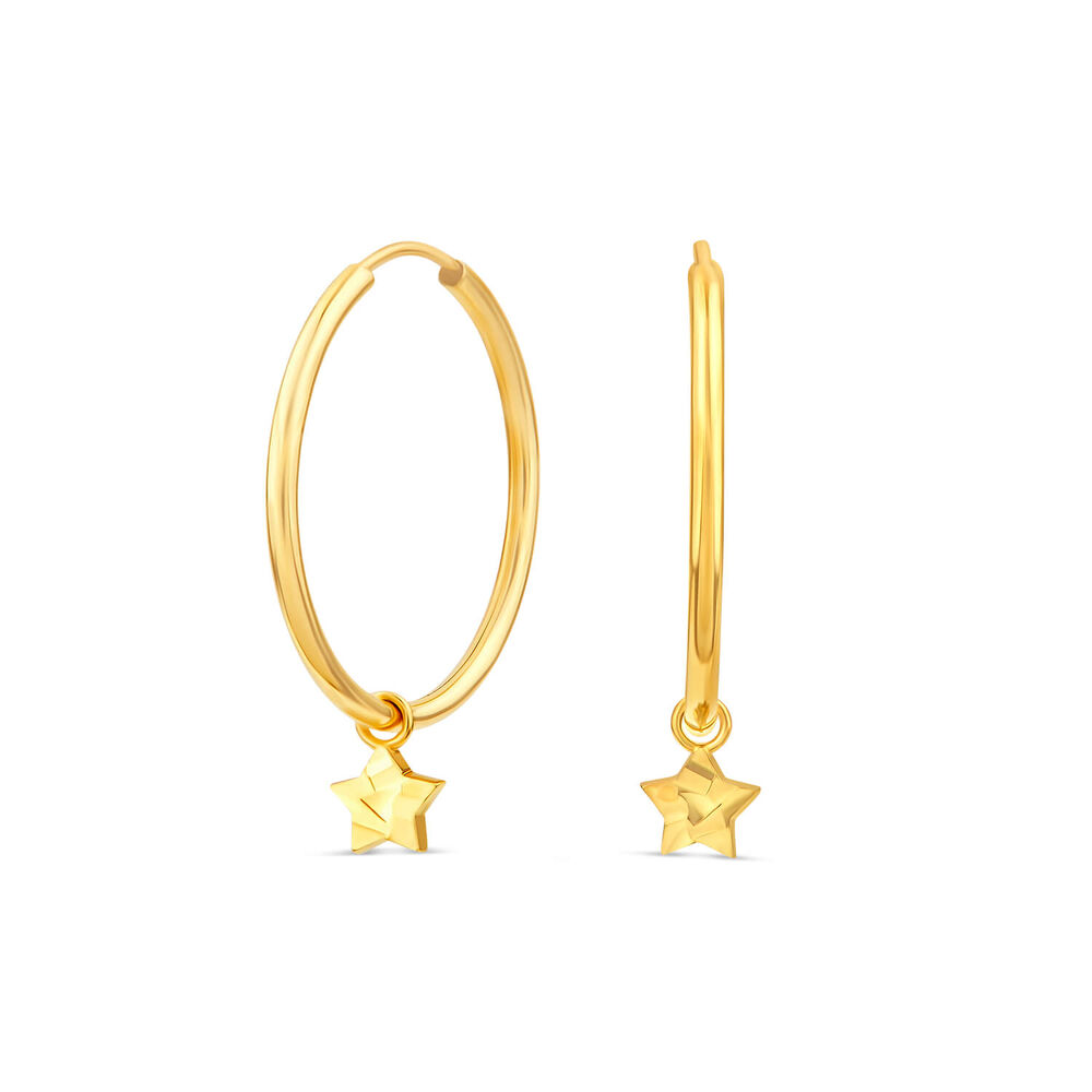 9ct Yellow Gold Hoop with Hanging Diamond Cut Star Earrings image number 0