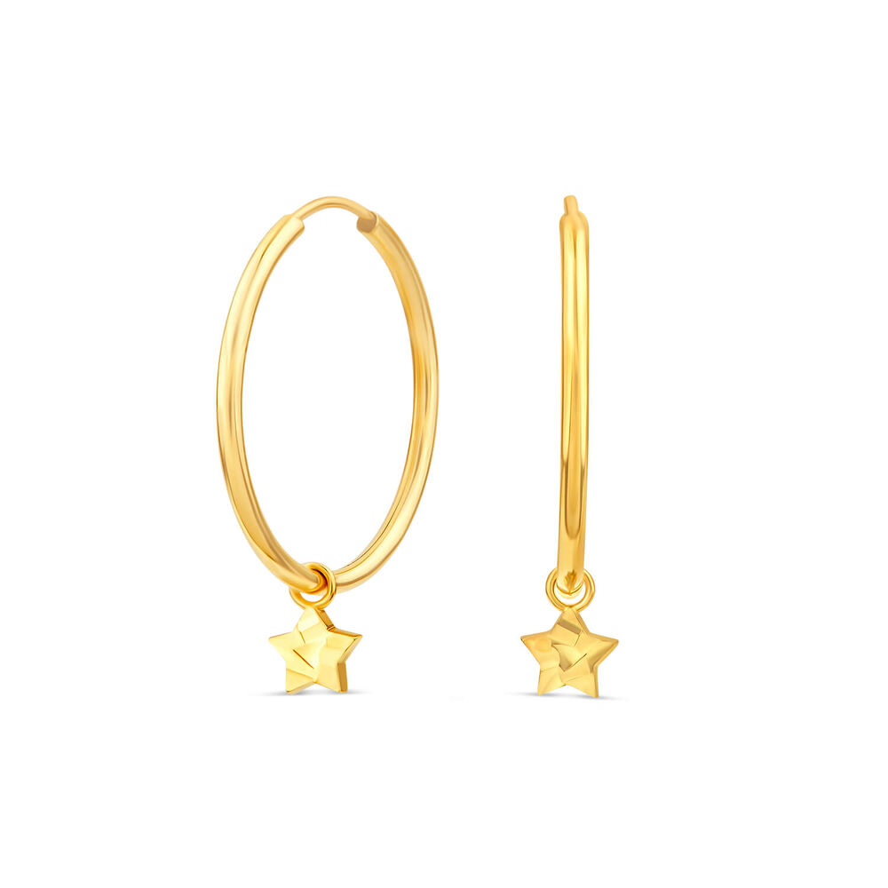 9ct Yellow Gold Hoop with Hanging Diamond Cut Star Earrings image number 0