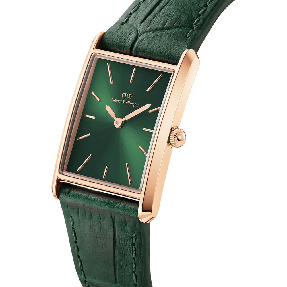 Daniel Wellington Bound 32x22mm Emerald Dial Green Crocodile Leather Strap Watch image number 1