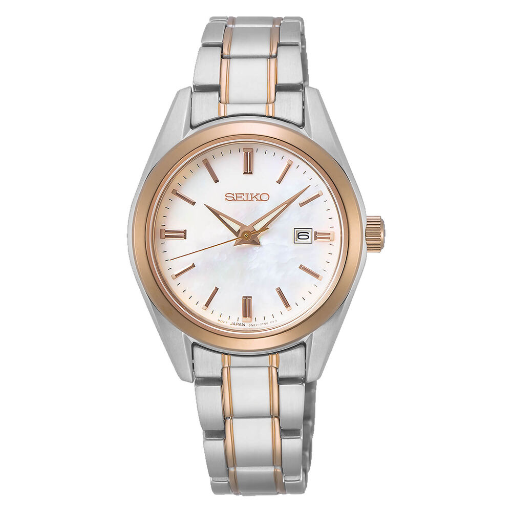Seiko Mother Of Pearl Rose Gold Batton Dial Bracelet Watch