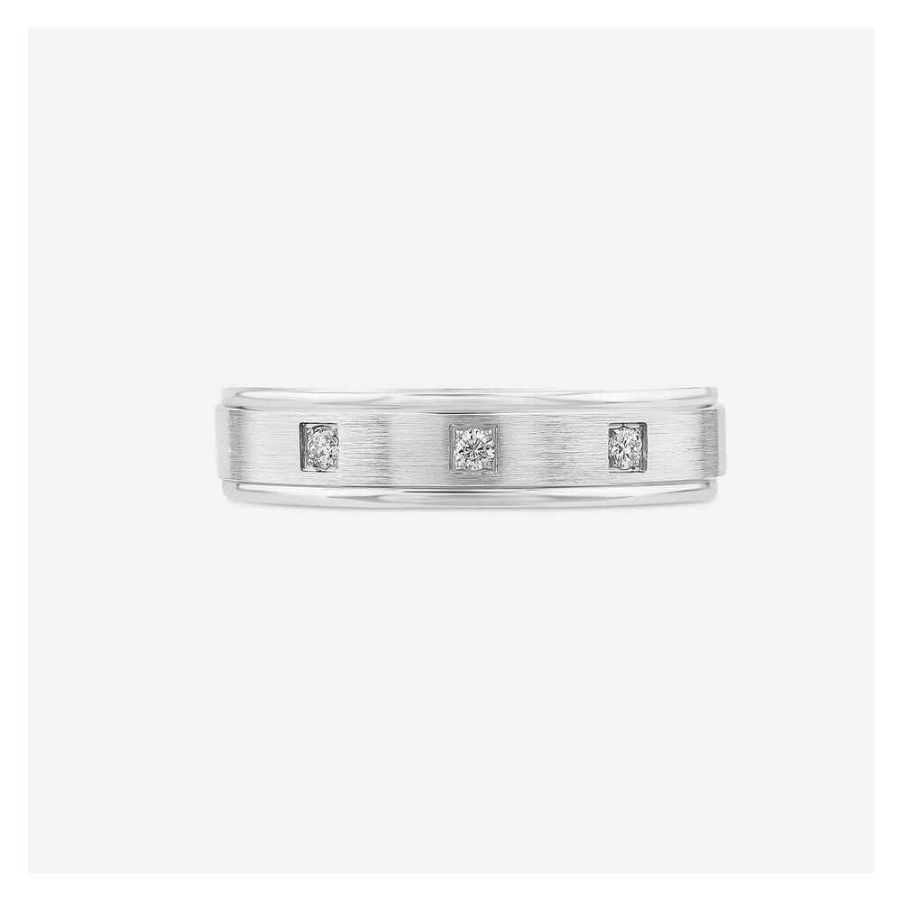 Platinum 0.08ct Diamond 3 Stone Matte Mens Wedding Ring