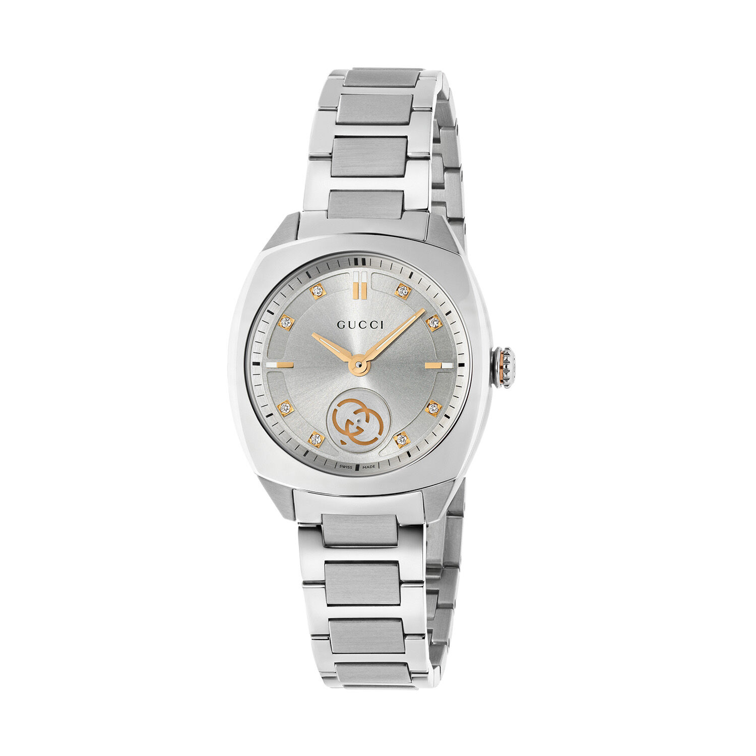 新品正規品  Silver 29mm Interlocking Gucci Dial Watch Bracelet Diamond 時計