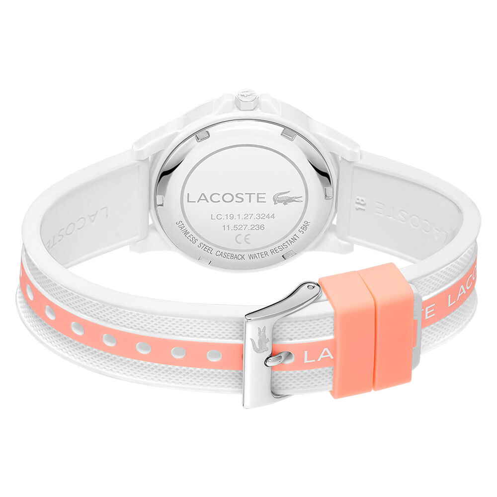 LACOSTE KIDS Rider Sport Inspired 36mm White Dial White Silicone Strap Pink Detail Watch