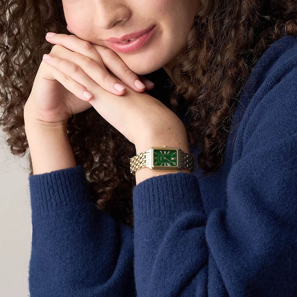 Fossil Raquel 32x23mm Green Dial Gold Tone Stainless Steel Bracelet Watch image number 4