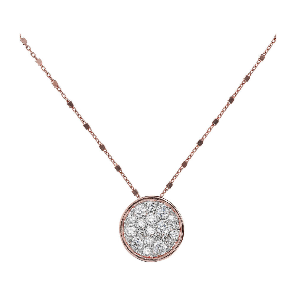 Bronzallure 18ct Rose Gold-Plated Cubic Zirconia Cluster Disc Pendant