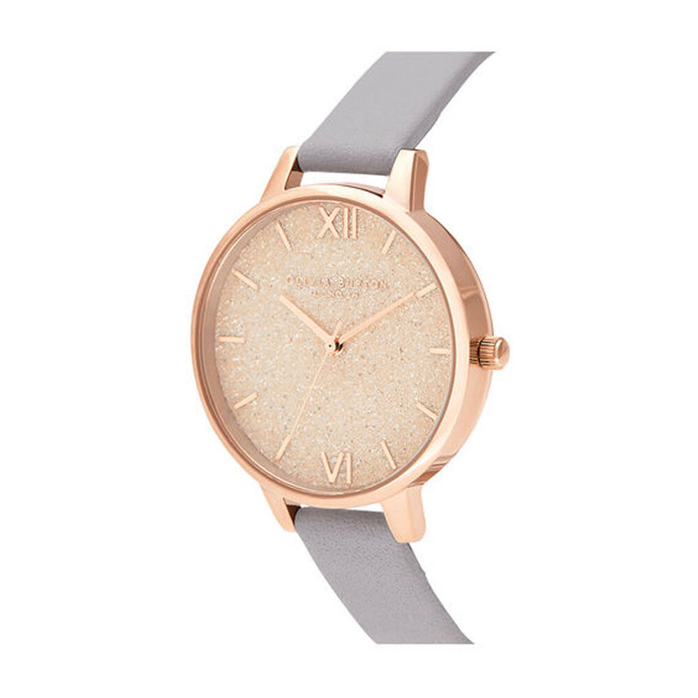 Olivia Burton Glitter Dial Rose Gold-Toned & Grey Lilac Ladies' Watch