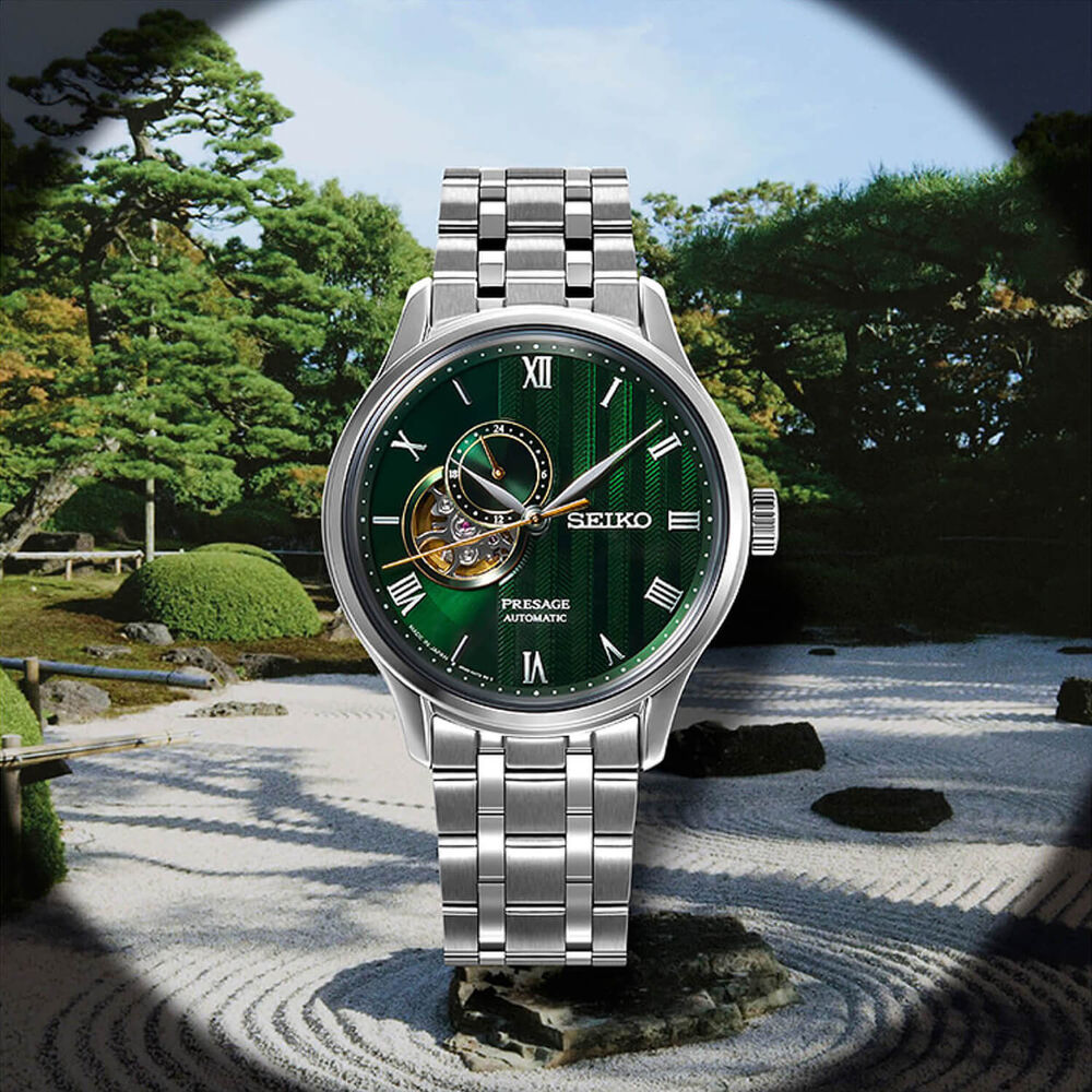 Seiko Presage 'Japanese Zen Gardens' Fern Green 41.8mm Dial Steel Bracelet Watch image number 3
