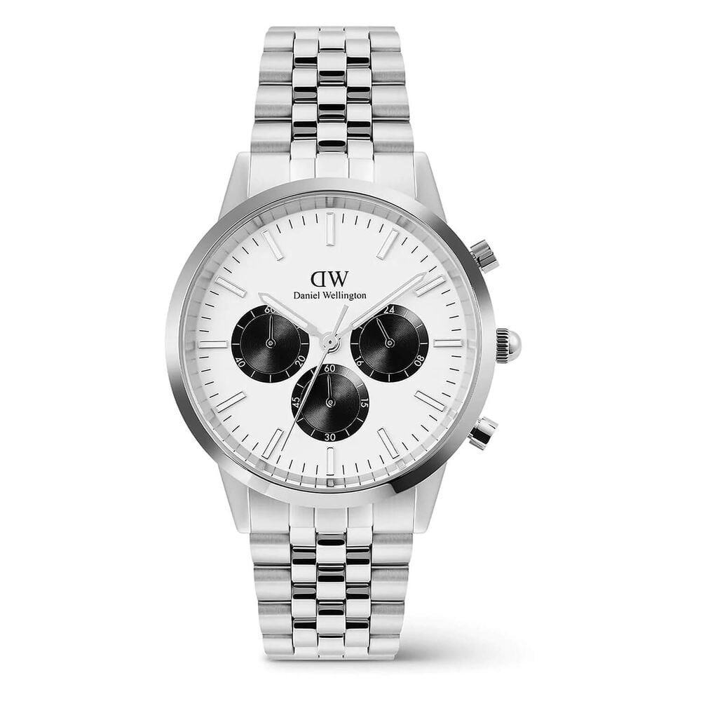 Daniel Wellington Iconic Chronograph 42mm White Panda Dial Steel Bracelet Watch image number 0