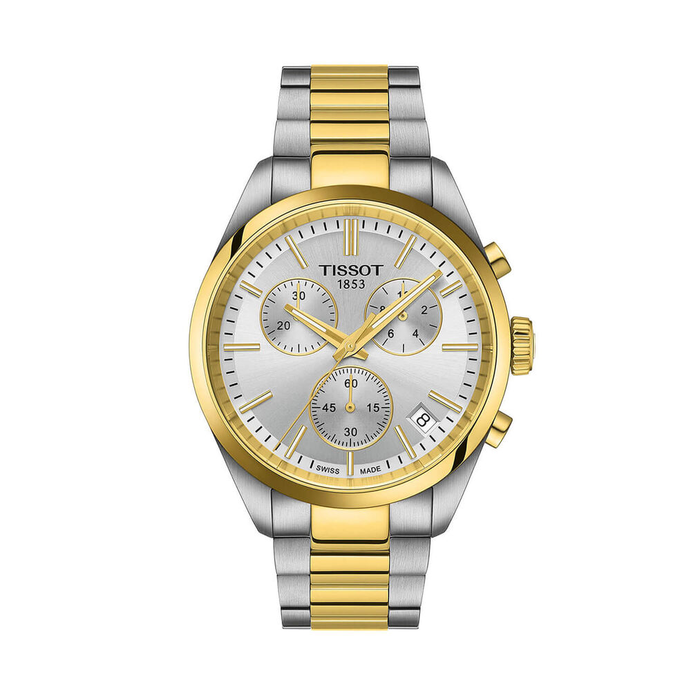Tissot PR 100 Chronograph 40mm Silver Dial Silver & Gold Steel Bracelet Watch image number 0