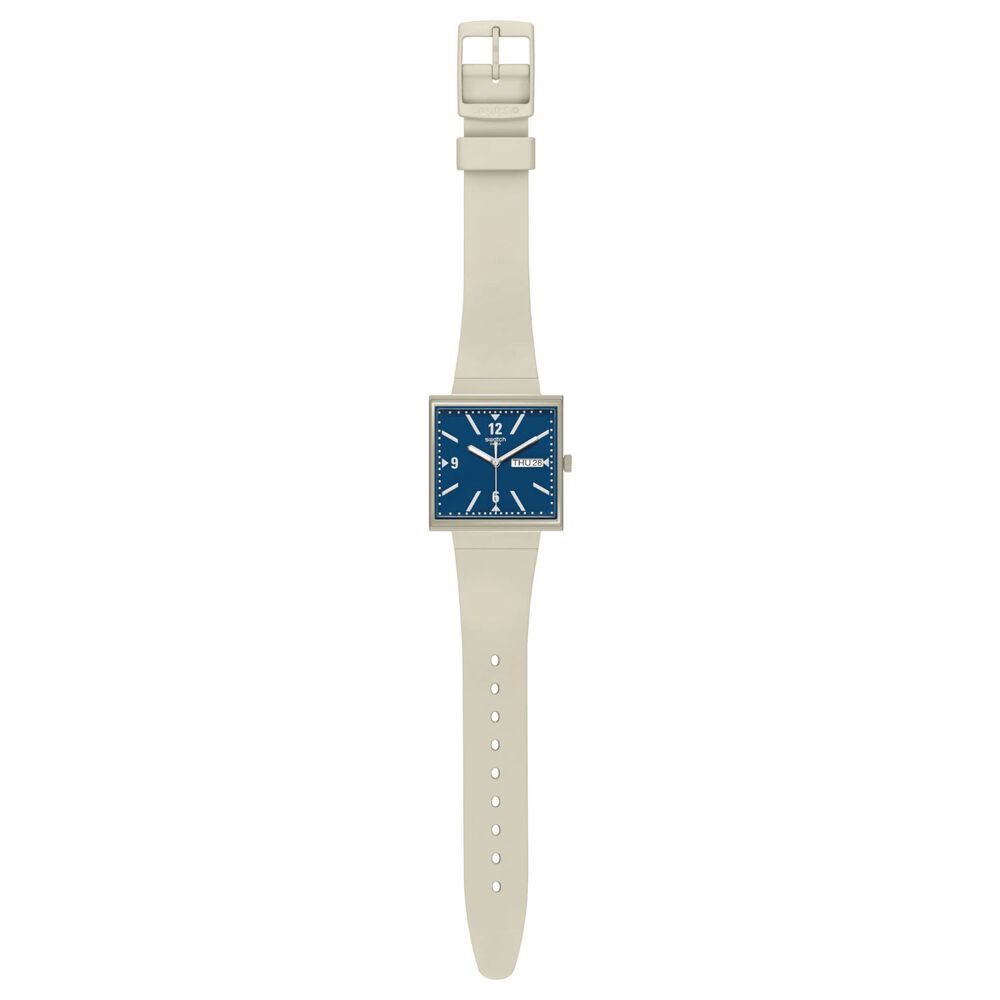 Swatch Bioceramic What if…Beige? Square Blue Dial Beige Strap Watch image number 2
