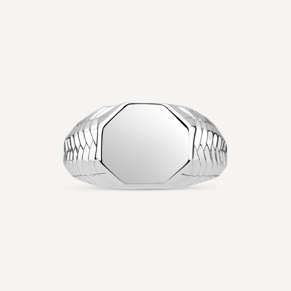 Sterling Silver Octagon Patterned Sides Men's Signet Ring