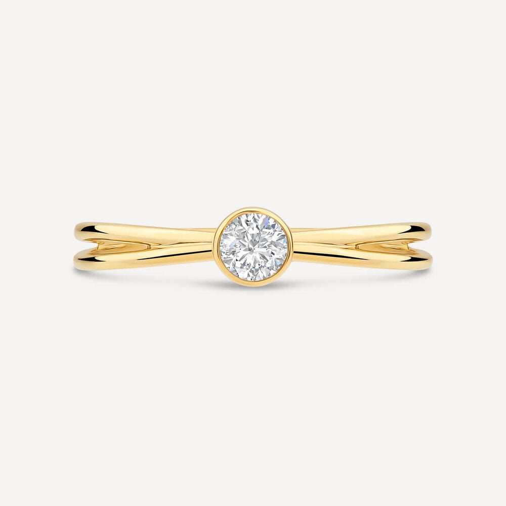 Born Kissed with Diamonds 9ct Yellow Gold Lab 0.15ct Round Diamond Open Split Shoulders Ring