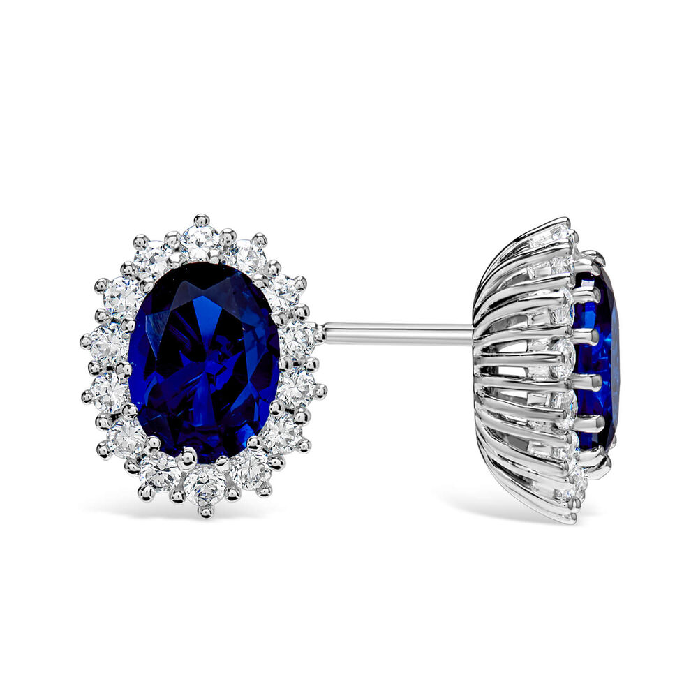 Sterling Silver and Cubic Zirconia & Created Sapphire Earrings