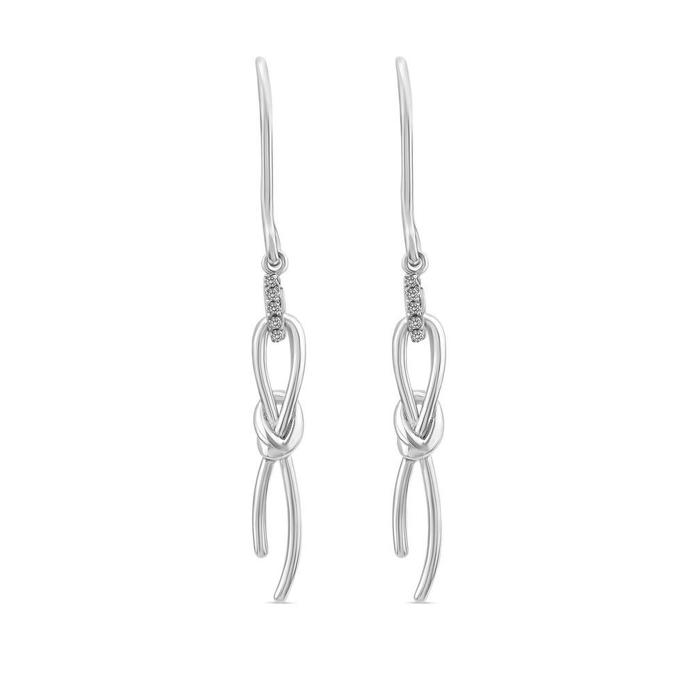 9ct White Gold Long Knot Drop Earrings image number 0