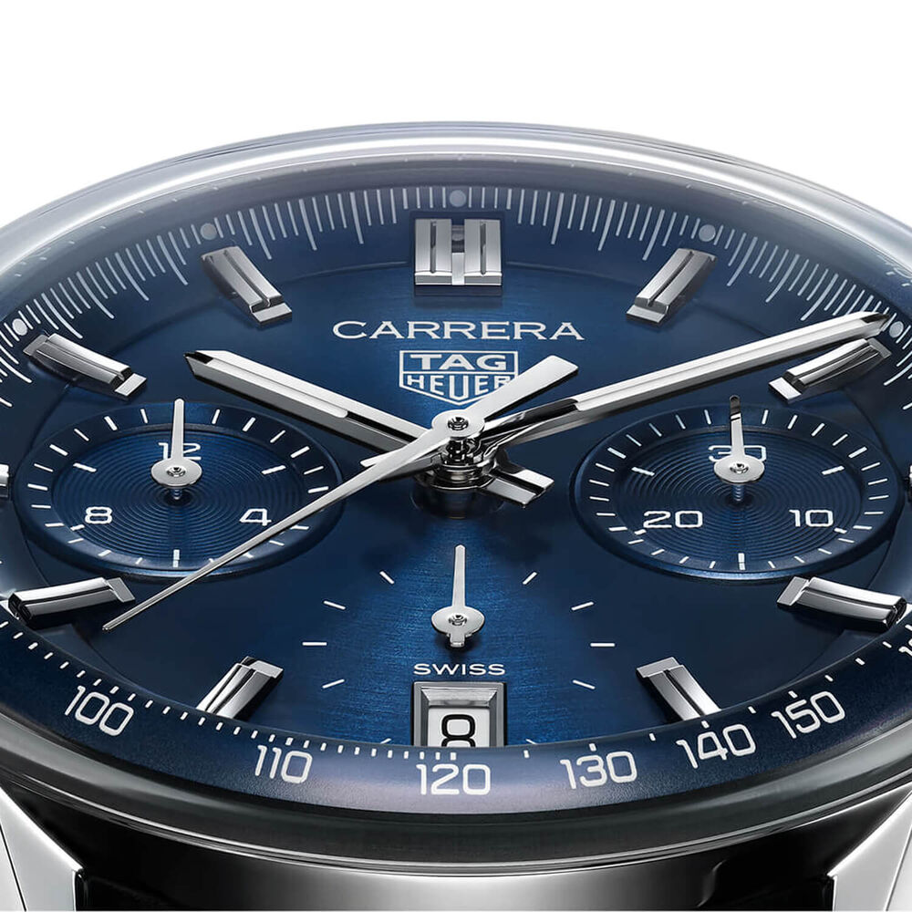 TAG Heuer Carrera 39mm Blue Chronograph Dial Blue Strap Watch image number 3