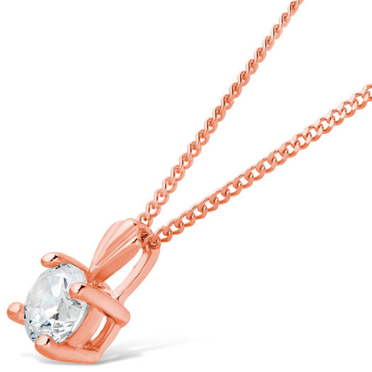 9ct Rose Gold 4mm Four Claw Cubic Zirconia Set Pendant (Chain Included)