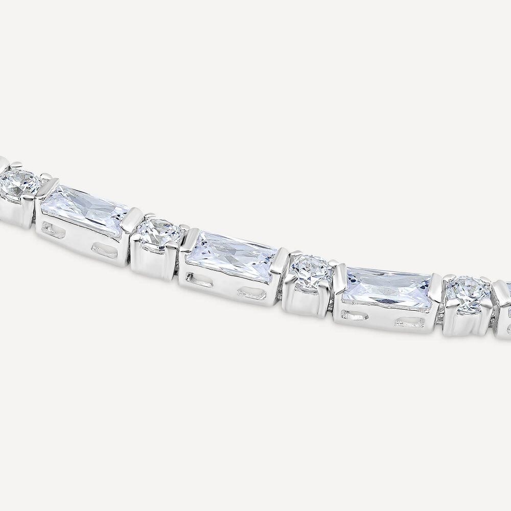 Sterling Silver Round Halo Cluster with Three Cubic Zirconia Stone Link Bracelet image number 2