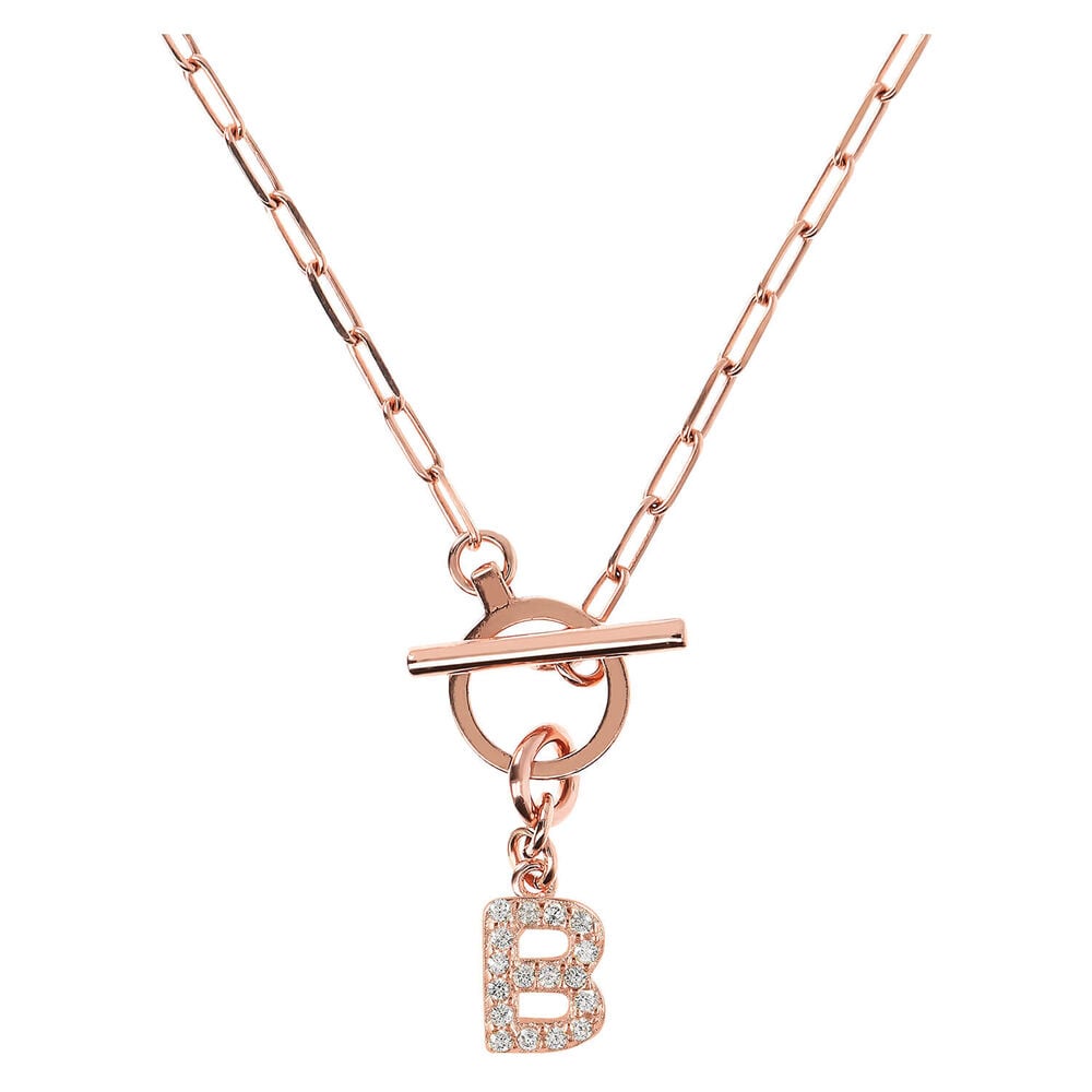 Bronzallure Mini Paper Link With Latter B Pave And T-Bar Necklace