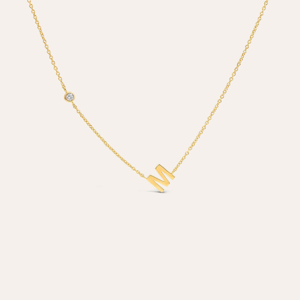 Sterling Silver Yellow Gold Plated 0.06ct Lab Grown Diamond Initial M Necklet