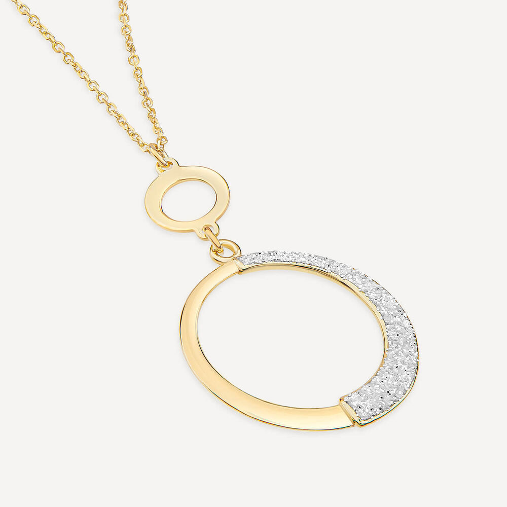 9ct Yellow Gold Half Glitter & Polished Circle Pendant image number 3