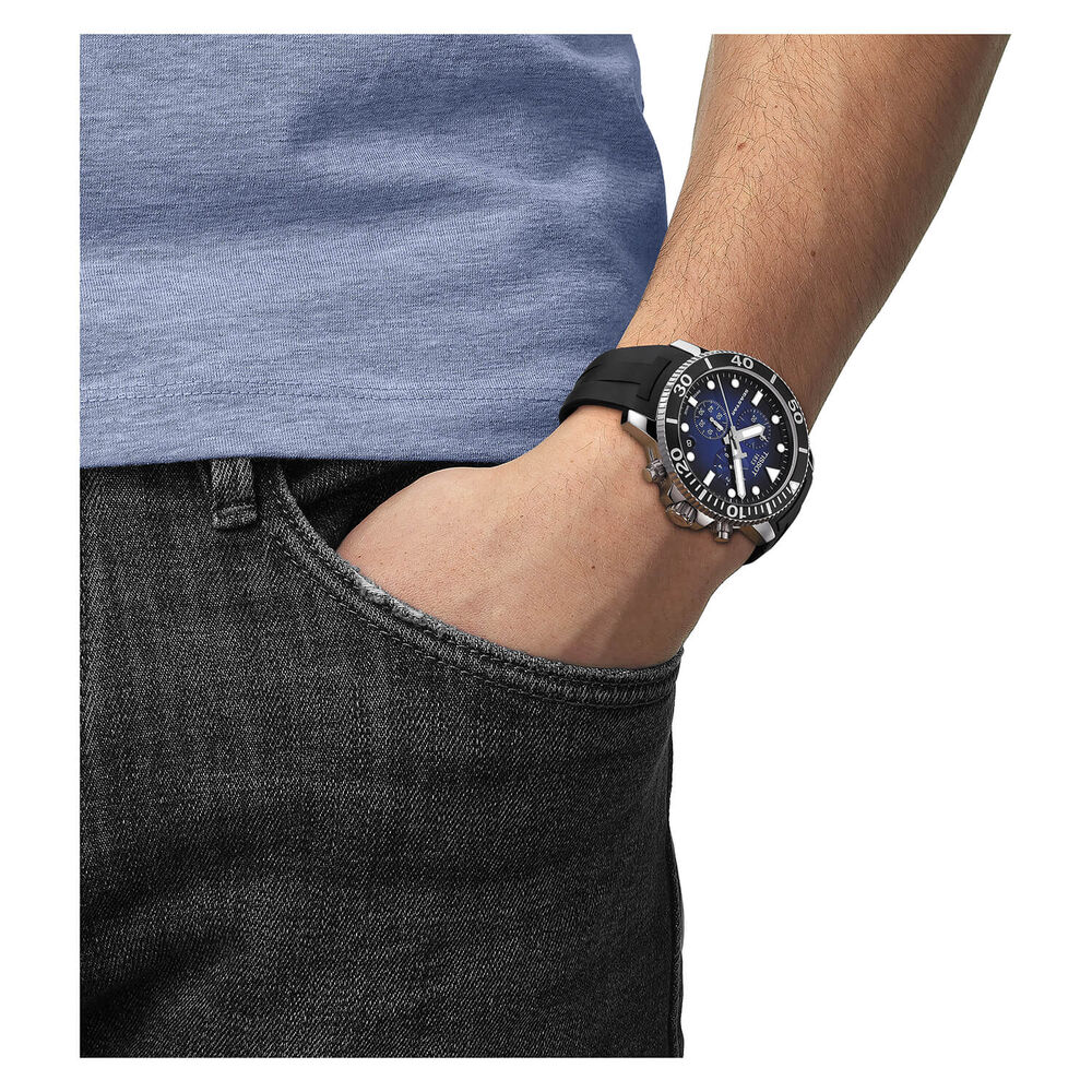 Tissot Seastar 1000 Blue Chronograph Black Rubber Strap 46mm Mens Watch