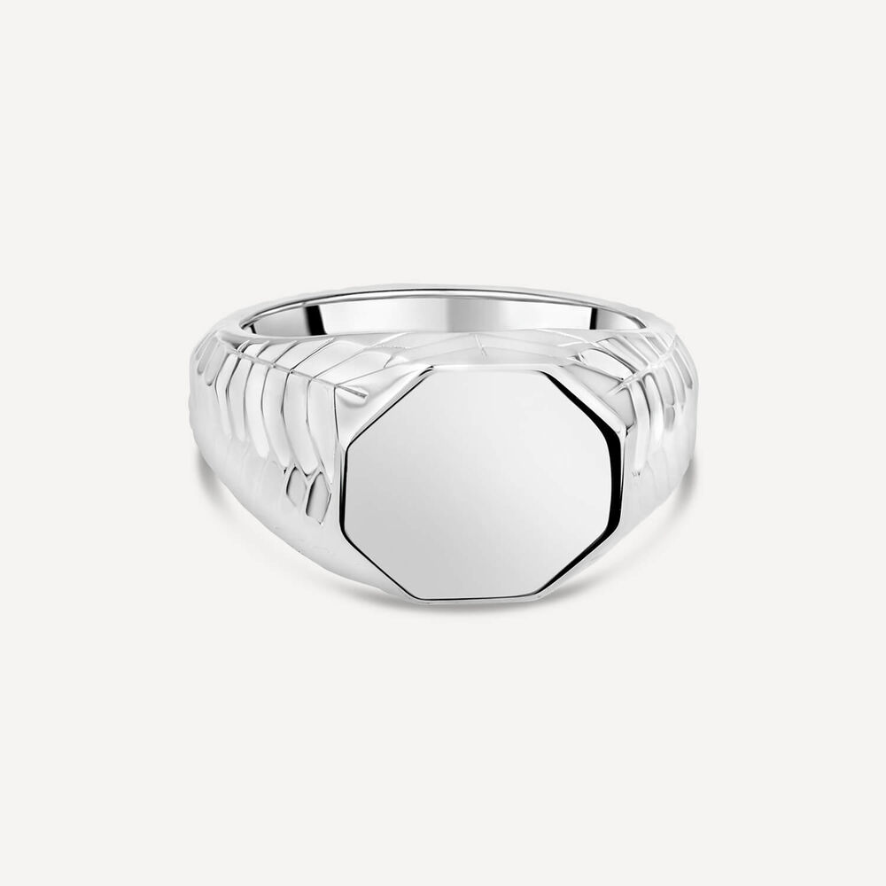 Sterling Silver Octagon Patterned Sides Men's Signet Ring image number 2