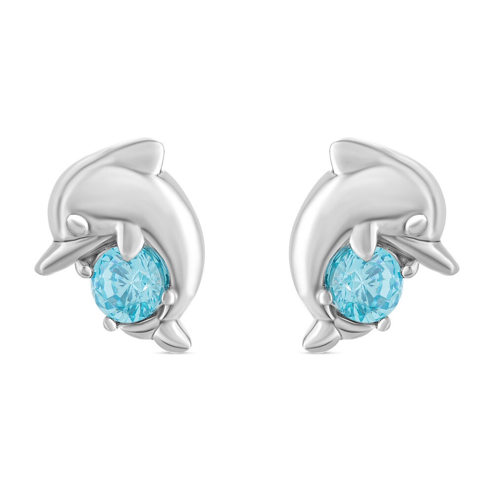 Little Treasure Sterling Silver Blue Crystal Dolphin Stud Earrings