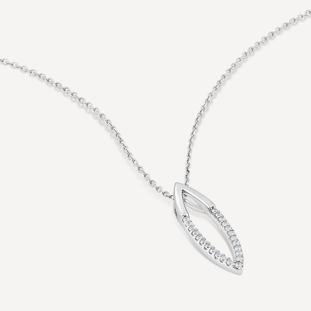 Sterling Silver Open Marquise Polished & Cubic Zirconia Pave Set Pendant image number 2
