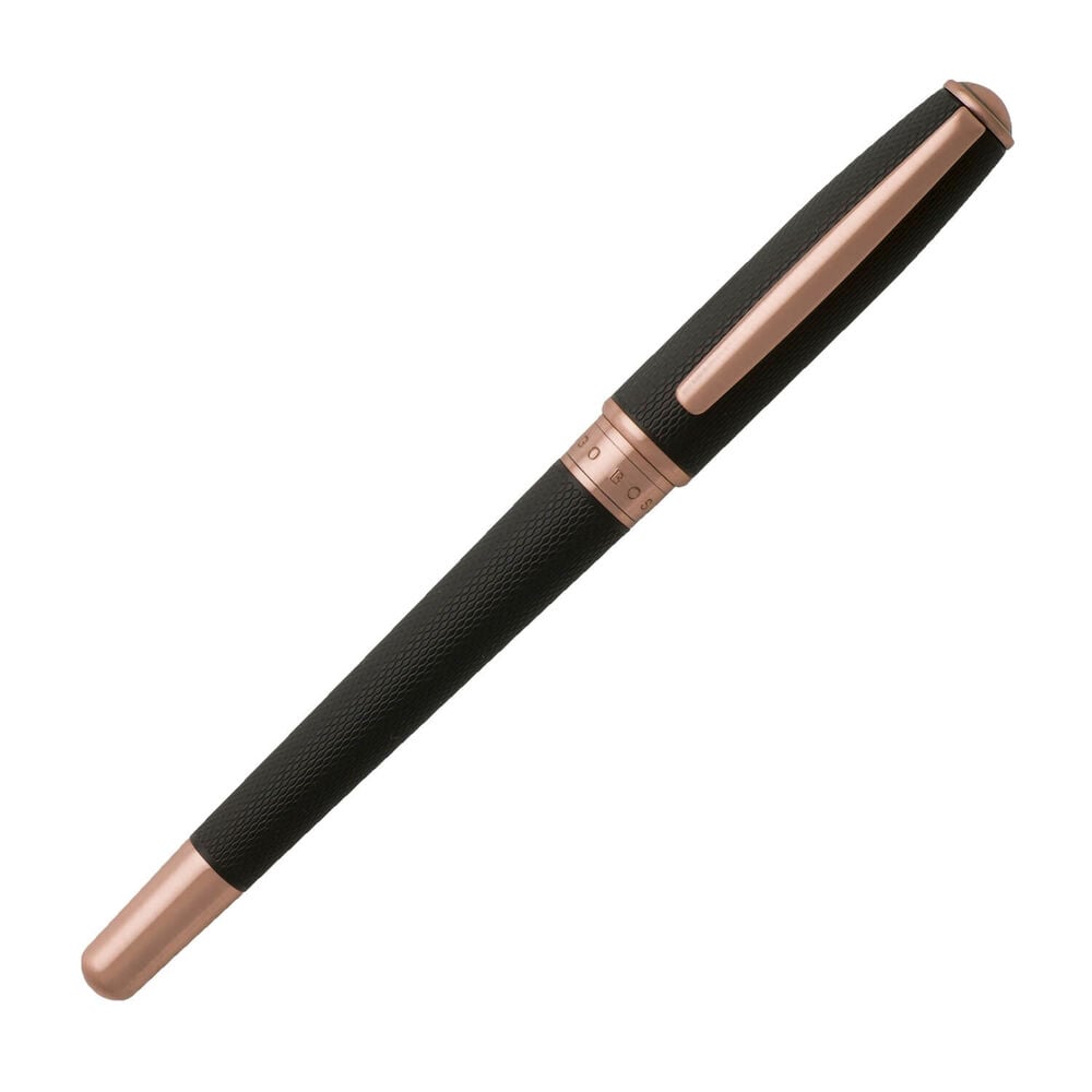 BOSS Essential Two-Toned Black and Rose Gold Rollerbal Pen